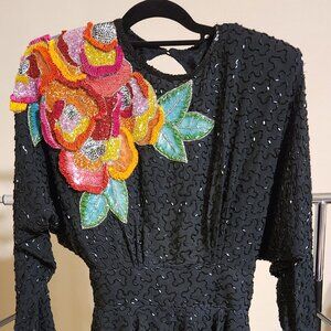 Liza Carr Vintage Black Silk Cocktail Dress